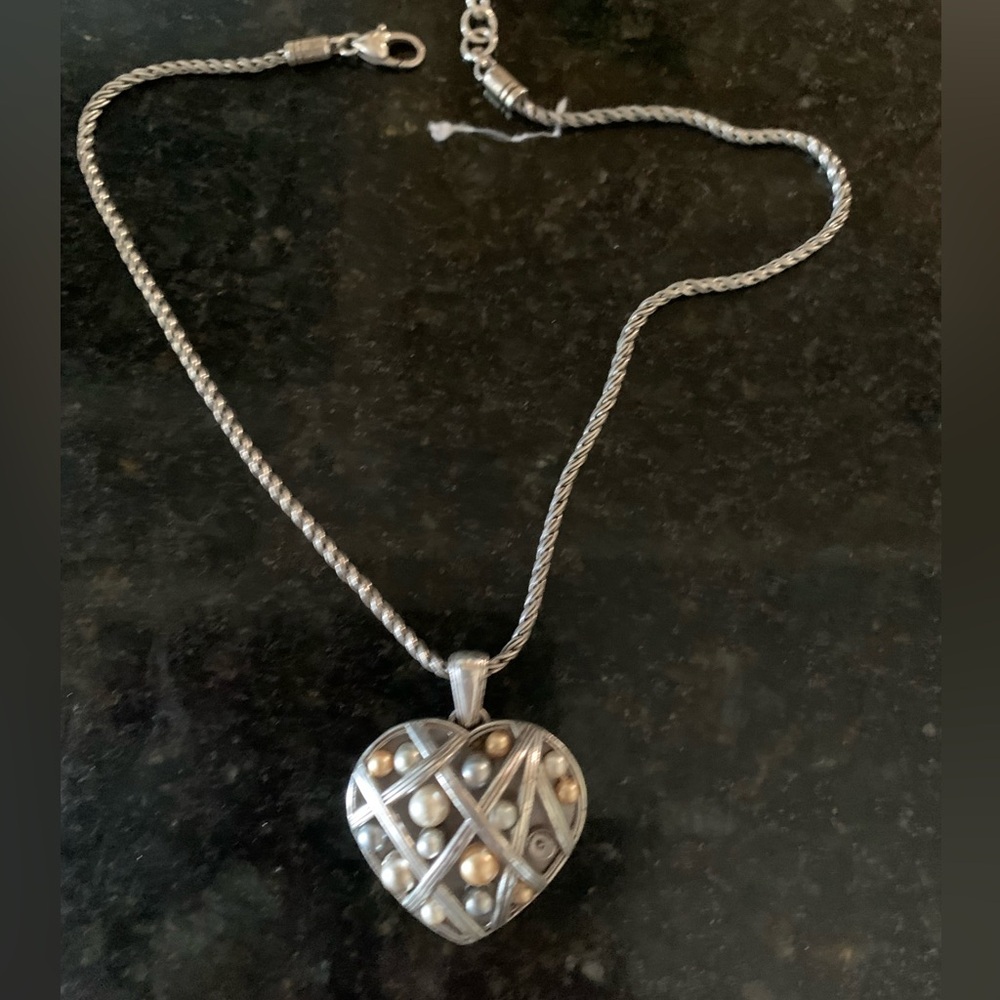 Brighton Elegant Silver and pearl  Heart Necklace, with inscriptions on the back